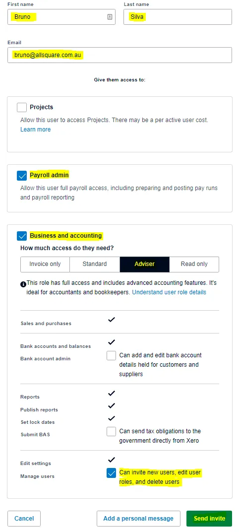 Xero Invite